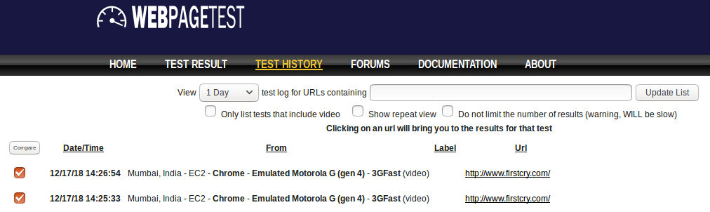 Comparing WebPageTest Runs